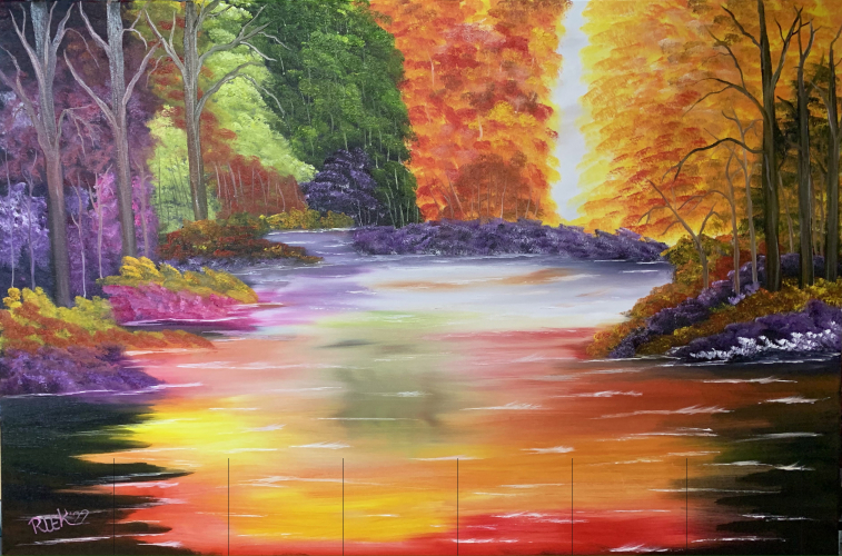 Colorful lake in the forest 3D 80 x 120 cm