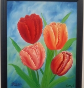 Tulpen geschilderd met minister Kamp